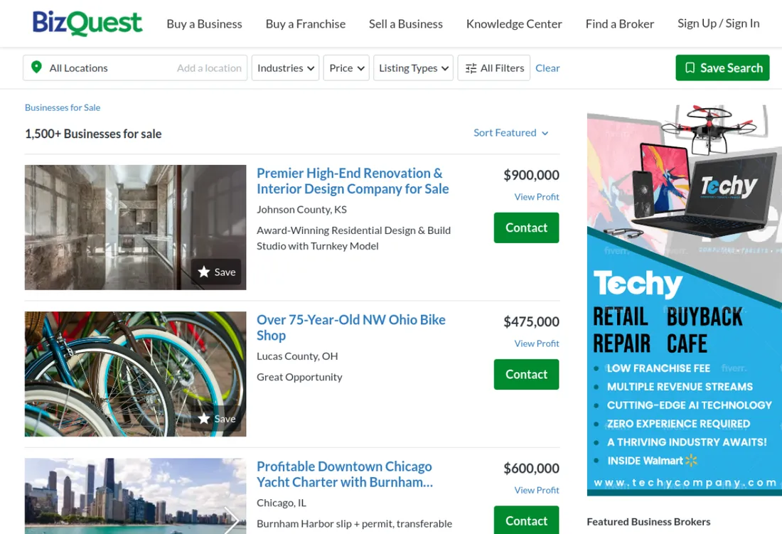 El sitio que consultamos — BizQuest Business for Sale & Broker Contact Scraper